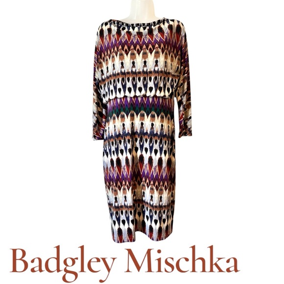 Badgley Mischka Dresses & Skirts - BADGLEY MISHKA Perfect for FALL!!! Multicolor Patterned Dress XLARGE #CL